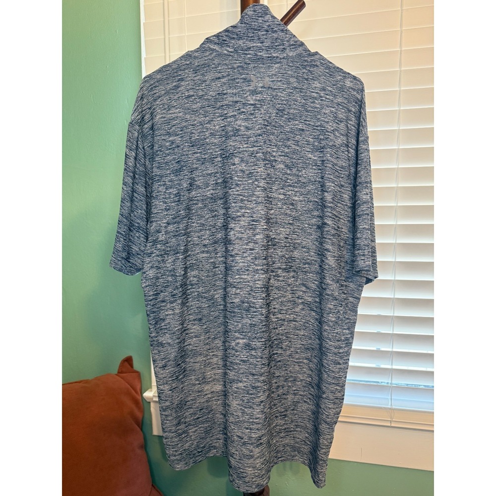 Under Armour HeatGear Polo Mens L Blue Heather Loose Fit Golf Performance Shirt - Picture 3 of 3